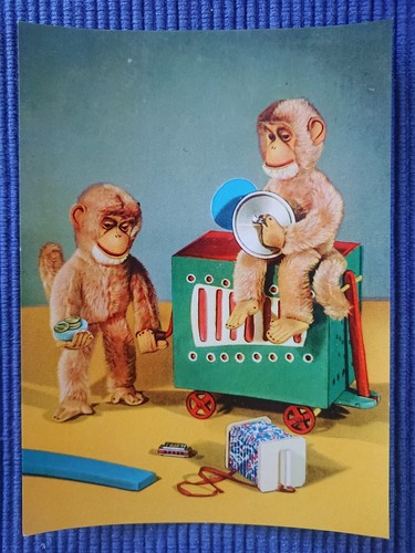 Old postcard monkeys - postcard, musicians