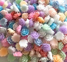 Rose flower mix cabochons, set of 50, 6mm mixed resin floral embellishments,