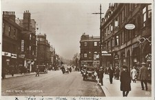 ANIMATED RP POSTCARD SHOPS CARS AND MOTOR BIKES 1934 HALL GATE DONCASTER