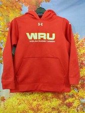 Wales Rugby Union WRU spell out logo red Under Armour Hoodie. UK boy's age 12