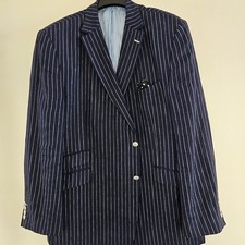 M&S Sartorial Linen Pinstripe Blazer Mens 50” Navy Luxury Tailored Jacket -new