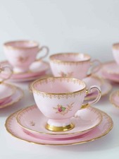 Vintage pink Tuscan tea set, rosebuds, cups, saucers and side plates x6