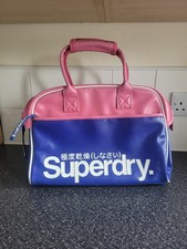 Rare Pink Blue Superdry Japan Faux Leather Holdall Gym Weekend Bag Ladies Unisex