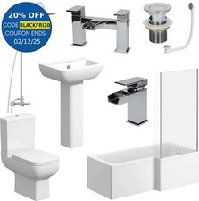 L Shaped Bathroom Suite RH Bath Screen Shower Basin Toilet Basin Bath Tap Set
