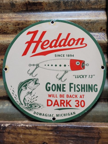 Vintage heddon porcelain sign - heddon,
