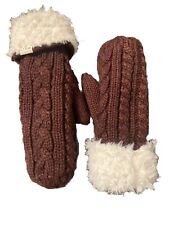 Jack Wills Mittens Burgundy Cable Knit Sherpa /Faux Fur-Lined Aran Gloves  NWOT