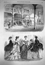 Old Antique Print 1869 Bicycle Tournament Liverpool Womens Paris Fashion 19th