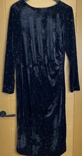 Marks And Spencer Black Velvet,gold Studded Midi Dress Size 16 
