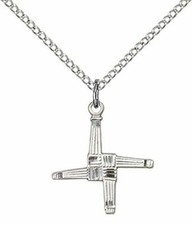 St. Brigid Cross Pendant St. 18" Stainless Steel Lite Curb Chain