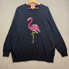 ARABELLA & ADDISON Jumper Womens UK 24 Navy Knit Flamingo Sequin Bird Intarsia