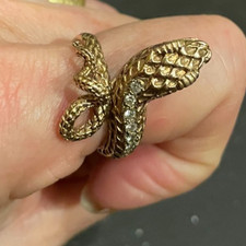Unusual Gold Snake Ring Set with 11 Diamonds Size S Goth