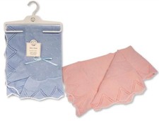 NEWBORN KNITTED BABY SHAWL BLUE PINK GIRLS BOYS SPANISH STYLE LACY WRAP BLANKET