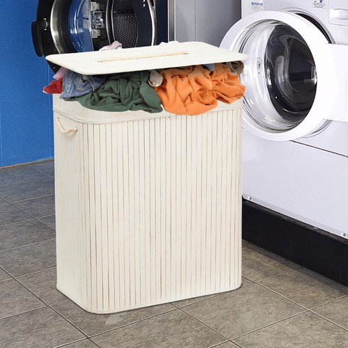 White bamboo wooden laundry - white,