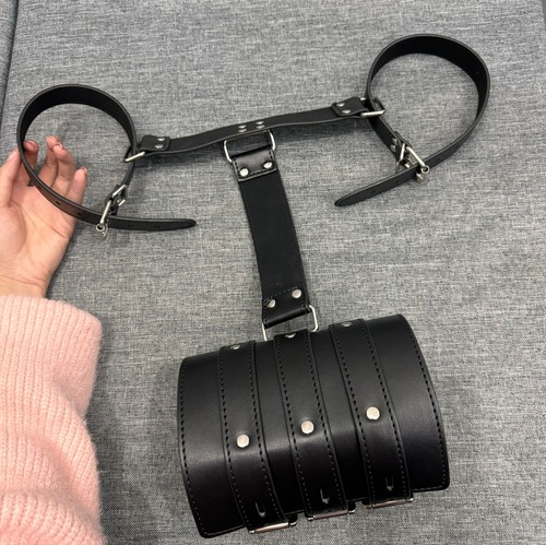 Leather bondage back handcuffs - leather,