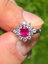 Stunning Vintage Natural Burma Ruby & Diamond Cluster Ring 18ct Gold