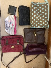 Job lot of 3 handbags (one leather),  1 leather wallet and 3 toiletry bags