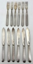 Antique VICTORIAN SILVER PLATED FISH KNIVES & FORKS x 6 - Signed AC