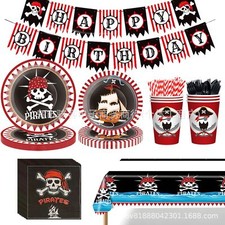 Pirate 82pcs Birthday Party Tableware Set, Black, Includes Plates, Napkins, Cups
