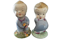 Wade Little Boy Wynken with Flowers I've A Bear Behind Porcelain Figure Pair