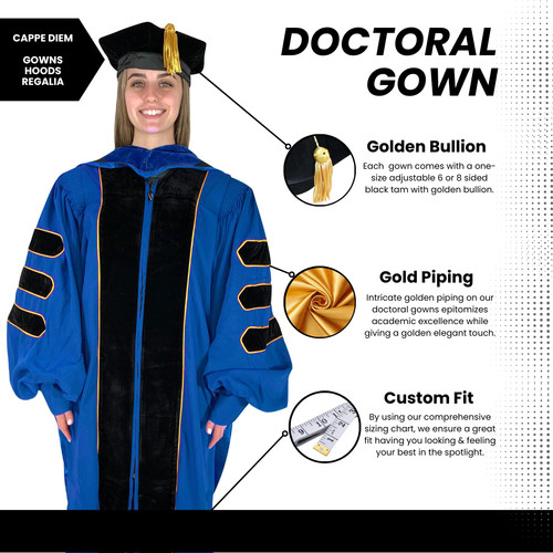 Blue doctoral gown gold - doctoral, w/gold