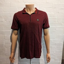 Nicholas Deakins Polo Shirt Large Red BURGUNDY Zip Collared