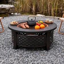 Large Outdoor Fire Pit Round Table BBQ Grill Metal Garden Stove Brazier Heating