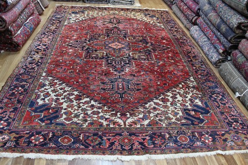 Antique heriz carpet with - with, a