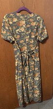 Orvis Gray Blue Floral Suede Long Tie Back Prairie Dress Cottagecore TbA3
