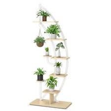 8-Tier Tall Wooden Plant Stand Rack Curved Half Moon Shape Ladder Planter Shelf