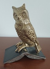 Decorative Brass Owl Standing on Upturned Book - Height 16.5 cm