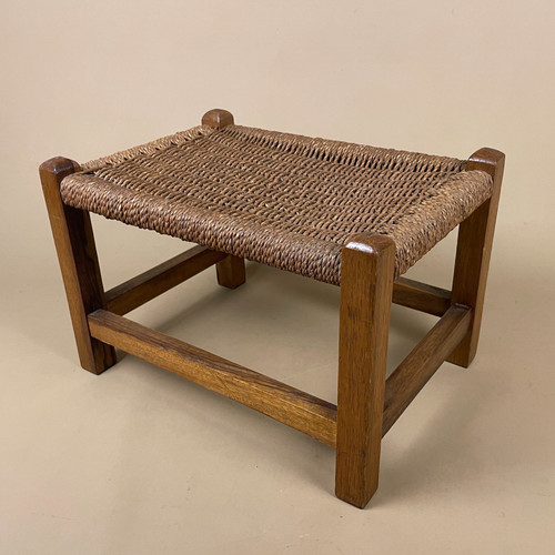 Wooden footstool woven bench - wooden,