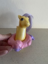 Vintage 1984 My Little Pony Yellow Seahorse Toy with Purple Hair 4" 