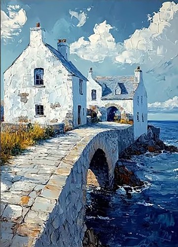 Galway cottages seascape - galway,