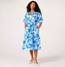 Helene Berman Floral Print Tiered Midi Dress. Blue/White. Size 14. BNWT RRP £144