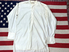 1940s Four crests collarless poplin shirt grandad collar workwear chore 16'' L