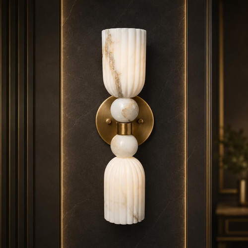 Alabaster brass wall sconce - alabaster,