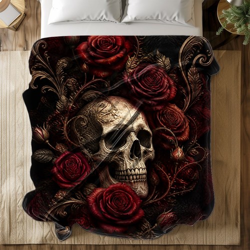 Gothic skull with red roses - gothic,
