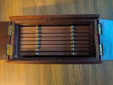 8 Drawer wooden coin cabinet :  21cm x 17cm x 11cm