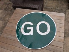 VINTAGE HANDHELD LOLLIPOP STYLE STOP/GO ROAD CROSSING SIGN GARAGE MAN CAVE PUB