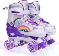 Roller Skates for Girls Kids Child Toddler Beginners, Adjustable 4 Sizes Roller