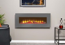 LARGE ELECTRIC FIRE GREY WALL MOUNTED REMOTE FIREPLACE LED FLAME LOGS 42" LONG