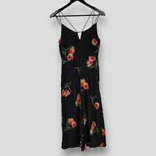 TOPSHOP Petite Womens Black Floral Small Polka Dot Midi Dress Strap Size UK 8