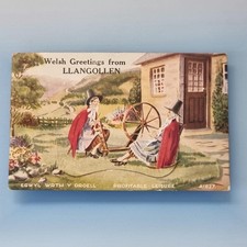 Llangollen Postcard 1954 Welsh Ladies Spin Yarn Novelty Pull Down Wales