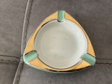 Unusual Vintage L. Yalade Limoges Porcelain Ashtray Green Glaze With Gilt Detail
