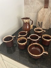 Vintage 8 lot McCoy Pottery Lot Brown Pitcher Cups Mugs pot Roseville USA Oven