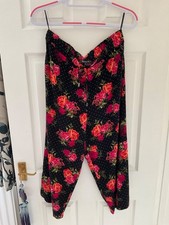 PRETTY BONMARCHE BLACK CORAL FLORAL CULOTTE WIDE CROP TROUSERS SIZE 14 NWOT