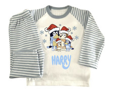 PERSONALISED BABY BOY BLUEY CHRISTMAS PYJAMAS BLUE STRIPED PJ's AGE 2-3 YEARS
