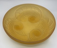 bowl sea shell pattern 22cm dia. Vintage Jobling Art Deco frosted amber glass 