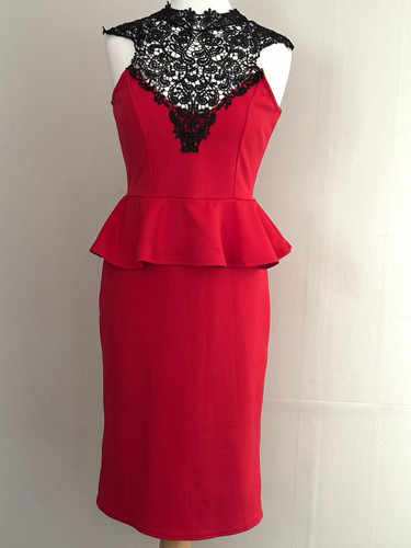 Evita red pencil - peplum, dress