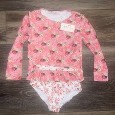 Pete + Lucy Boutique Clothing Swim Suit Rash Guard Girls Sz 5 Ladybugs 2pc